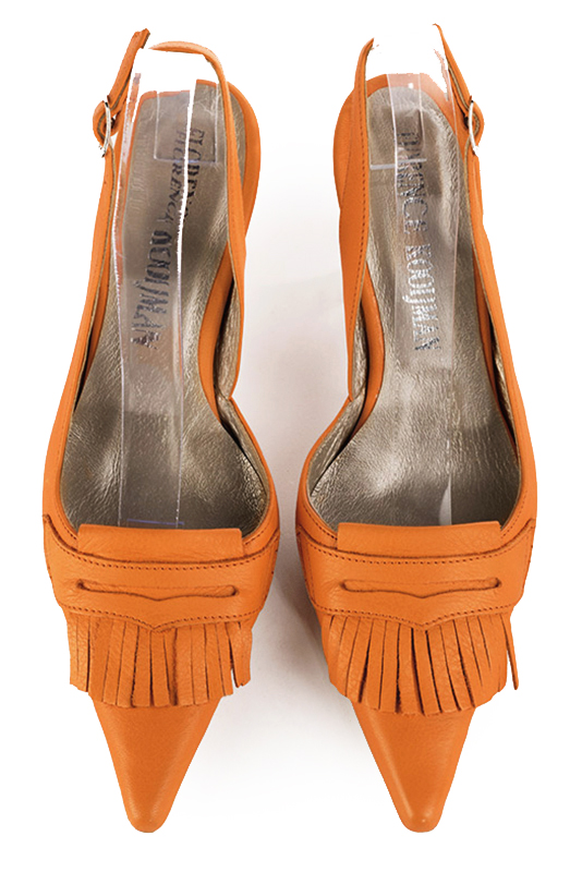 Apricot orange women's slingback shoes. Pointed toe. High spool heels. Top view - Florence KOOIJMAN